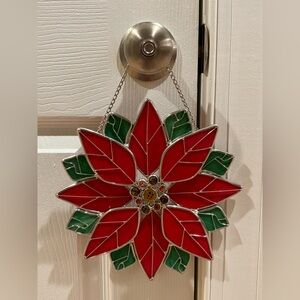 Holiday Poinsettia Stained Glass Decoration